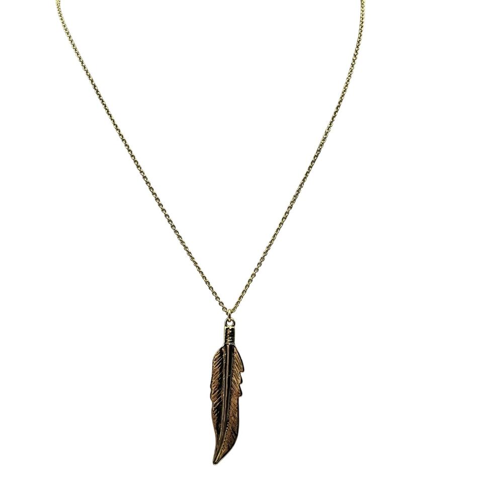 Lizzie Scheck Jewelry 14K Shiny Gold Plated Feather Pendant Chain Necklace‎
